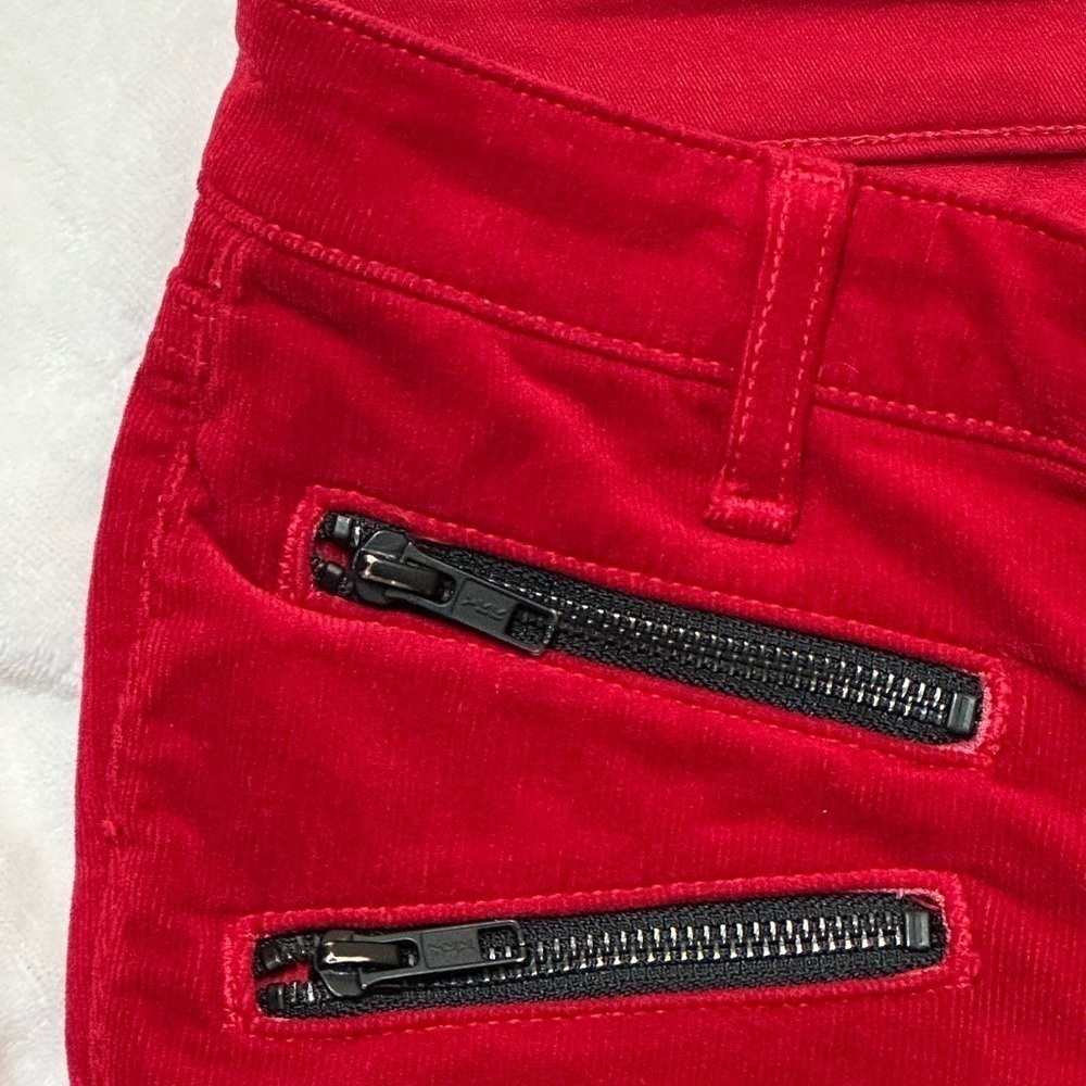 JBrand ZOEY Bright Red Velvety Corduroy Jeans “Great Red” Wash Zippered Pockets - Picture 8 of 14